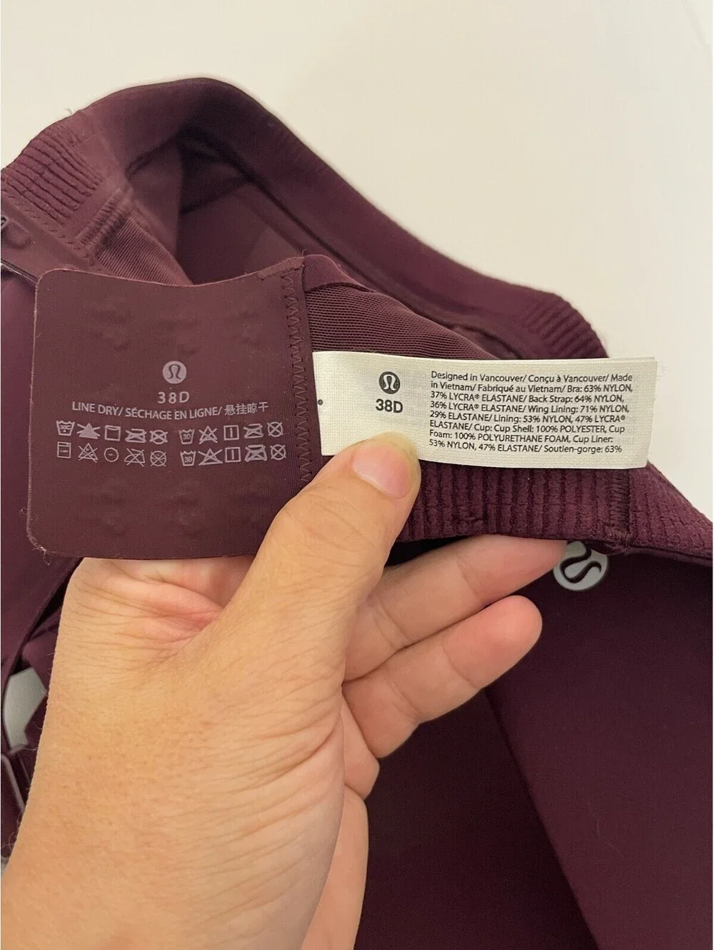 Lululemon AirSupport High Support Bra Cassis Red Merlot Size 38D GUC